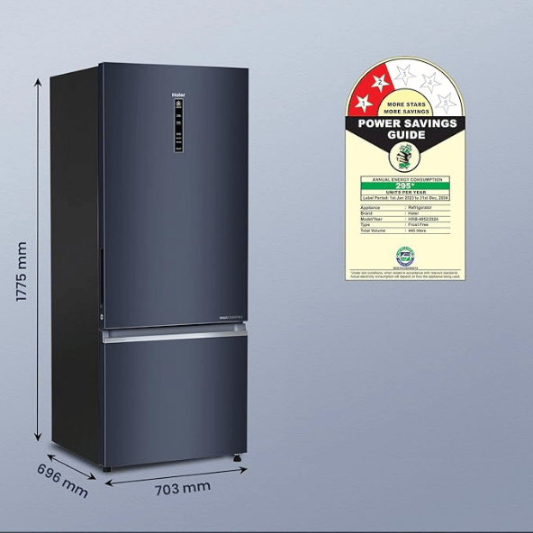 Haier 445 L Convertible 14-in-1 Triple Inverter Frost Free Bottom Mounted Refrigerator HRB-4952BGK-P (Graphite Black, 2024 Model)