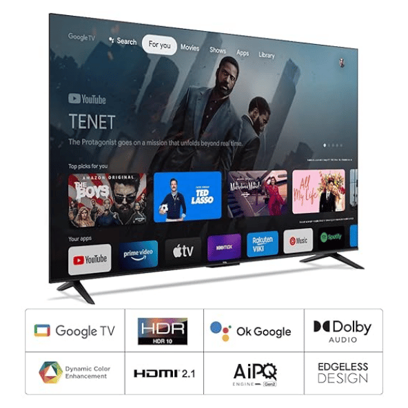 TCL 138.7 cm (55 inches) Bezel-Less 4K Ultra HD Smart LED Google TV 55P635 (Black) – Immersive Visuals & Smart Entertainment