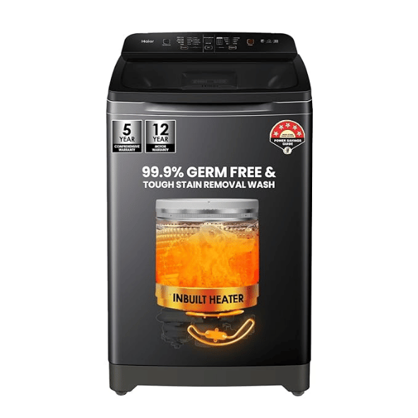 Haier 8 kg Fully Automatic Top Load Washing Machine with In-built Heater Black, Grey  (HWM80-H678ES8)