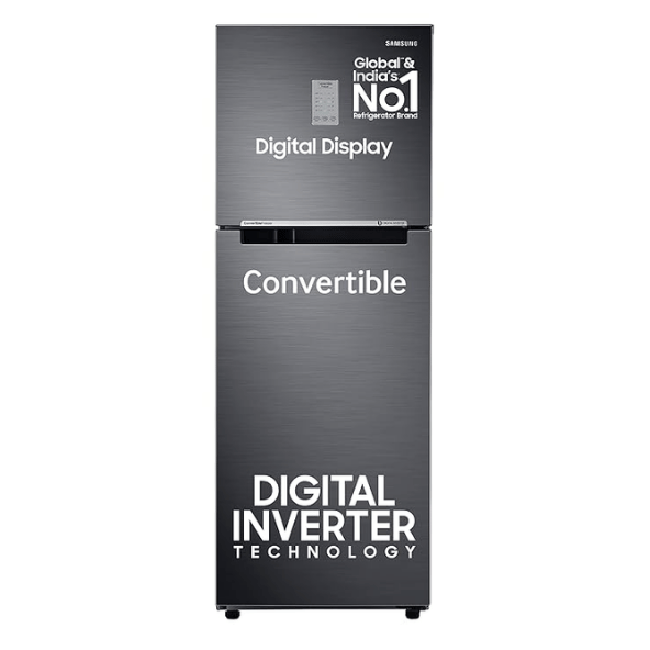 Samsung 236 L, 3 Star, Convertible, Digital Inverter with Display Frost Free Double Door Refrigerator (RT28C3733B1/HL, Black Matt, 2024 Model)