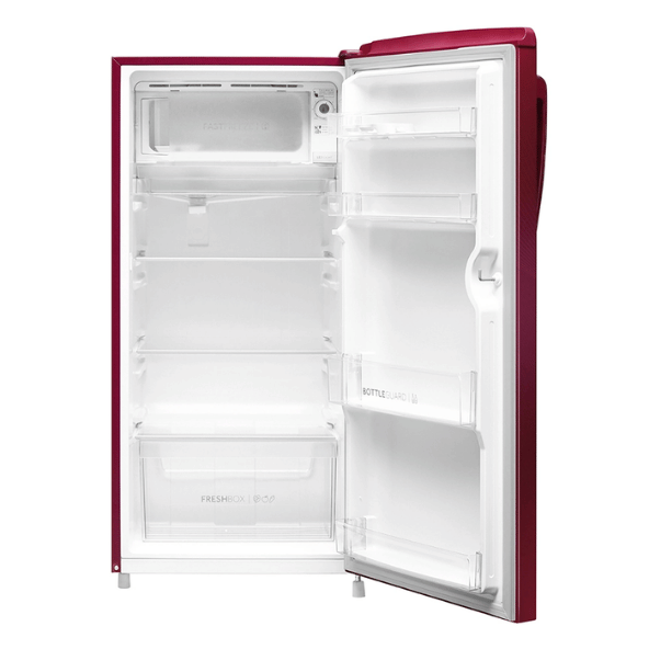 Haier 185L 1 Star Direct Cool Single Door Refrigerator with Toughened Glass Shelfcomes in premium red Noisettes Finish HRD-2061SRN-N