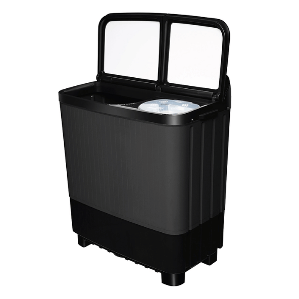 Haier 9 Kg 5 Star Toughened Gas Softfall Technology Semi Automatic Top Loading Washing Machine (HTW90-178FL, Anti Bacterial Vortex Pulsator, Magic Filter, Rat Mesh, Digital Printing Lid, Black)