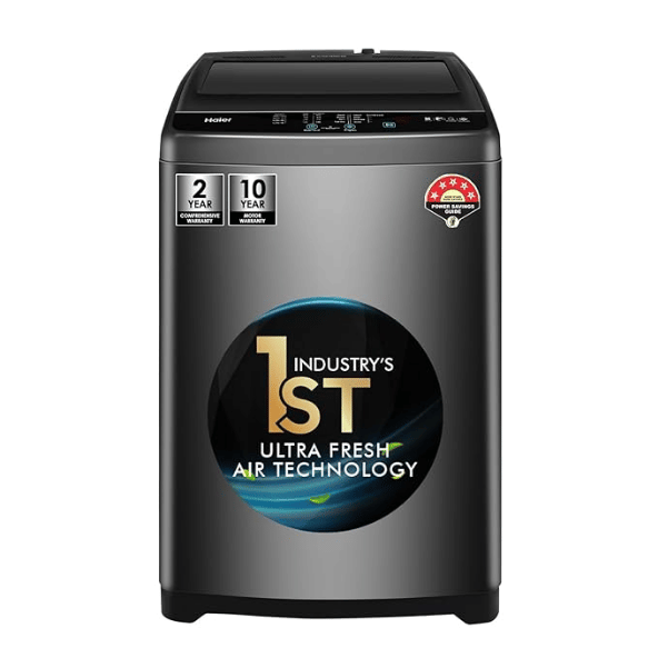 Haier 6.5 Kg, 5 Star, Oceanus Wave Technology Toughened Glass Fully Automatic Top Loading Washing Machine (HWM65-306S8, Ultra Fresh Air, Near Zero Pressure, Dark Jade Silver)
