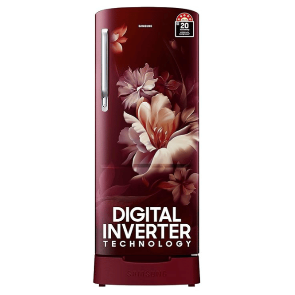 Samsung 183 L, 5 Star, Digital Inverter, Direct-Cool Single Door Refrigerator (RR20D2825RZ/NL, Midnight Blossom Red, Base Stand Drawer, 2024 Model)