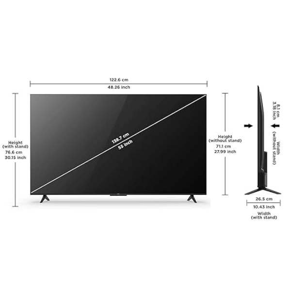 TCL 138.7 cm (55 inches) Bezel-Less 4K Ultra HD Smart LED Google TV 55P635 (Black) – Immersive Visuals & Smart Entertainment