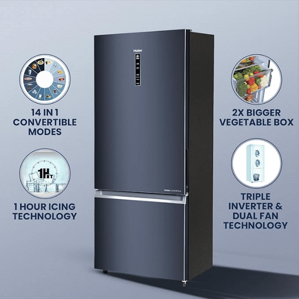 Haier 445 L Convertible 14-in-1 Triple Inverter Frost Free Bottom Mounted Refrigerator HRB-4952BGK-P (Graphite Black, 2024 Model)