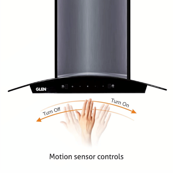 Glen Auto Clean Curved Glass Filter less Kitchen Chimney With 7 Year Warranty On Motor, with Motion Sensor 1200 m3/h, Black (CH6060BLAC60)