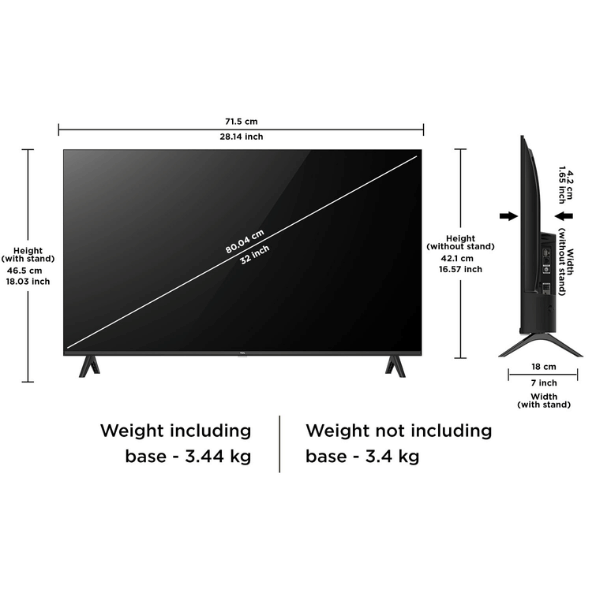 TCL 79.97 cm (32 inches) Metallic Bezel-Less S Series FHD Smart Android LED TV 32S5500AF (Black) – Sleek Design & Smart Entertainment