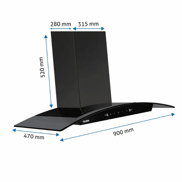 Glen Auto Clean Curved Glass Filter less Kitchen Chimney With 7 Year Warranty On Motor, with Motion Sensor 1200 m3/h, Black (CH6060BLAC60)