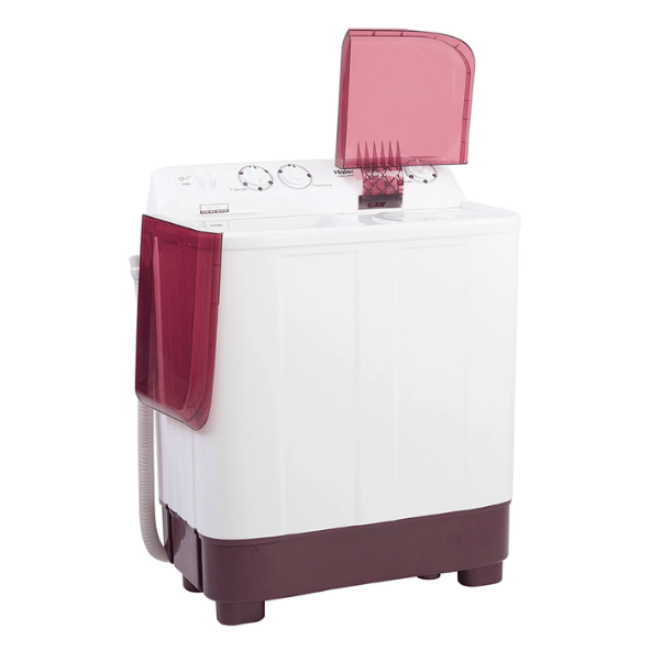 Haier 7 Kg 5 Star Toughened Glass Semi Automatic Top Loading Washing Machine (HTW70-1187BTN, Anti Bacterial Vortex Pulsator, Magic Filter, Rat Mesh, Maroon, White)