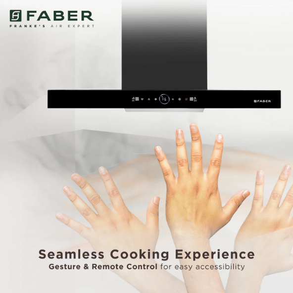 Faber 90 cm 1500 m³/hr angular Kitchen Chimney (HOOD APEX FLHC SC BK 90, Filterless technology, Touch Control, Black)