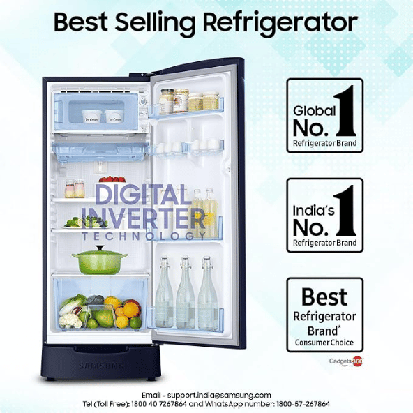 Samsung 183 L, 5 Star, Digital Inverter, Direct-Cool Single Door Refrigerator (RR20D2825RZ/NL, Midnight Blossom Red, Base Stand Drawer, 2024 Model)