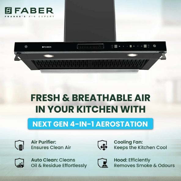 Faber 90cm 1500m³/hr BLDC Autoclean Chimney|Black Matt Filterless|Oil Collector|Touch & Gesture Control|9 Speed|LED|12 Yrs on Motor, 2 Yrs Comprehensive Warranty by Faber|HOOD IRIS BLDC FL HC BK 90