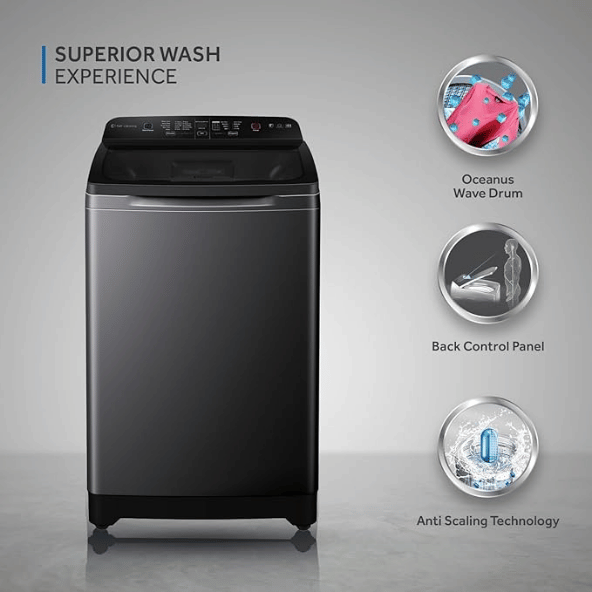 Haier 8 Kg 5 Star Fully Automatic Top Load Washing Machine (HSW80-678ES8, Oceanus Wave Drum, 2023 Model, Dark Jade Silver)