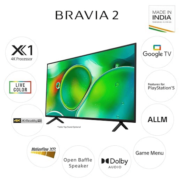 Sony 139 cm (55 inches) BRAVIA 2 4K Ultra HD Smart LED Google TV K-55S25 (Black) – Stunning Clarity and Smart Entertainment