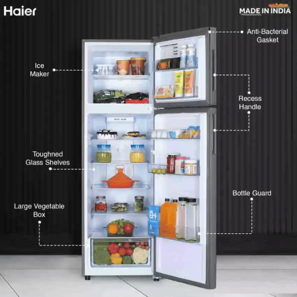 Haier 240 L, 2 Star, Frost Free Double Door Refrigerator HEF-252EGS-P (Moon Silver, 2024 Model) – Energy Efficient & Spacious