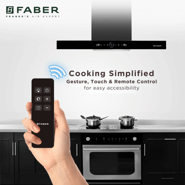 Faber 90 cm 1500 m³/hr angular Kitchen Chimney (HOOD APEX FLHC SC BK 90, Filterless technology, Touch Control, Black)