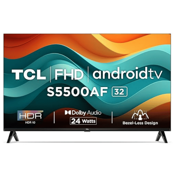 TCL 79.97 cm (32 inches) Metallic Bezel-Less S Series FHD Smart Android LED TV 32S5500AF (Black) – Sleek Design & Smart Entertainment
