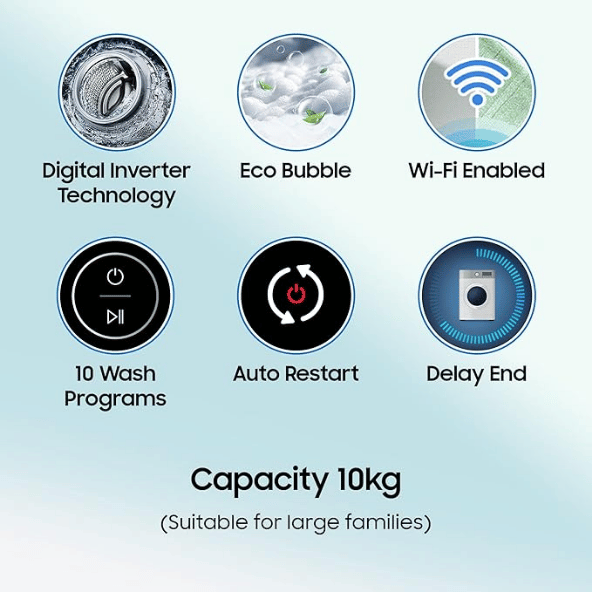 Samsung 10 Kg 5 Star Wi-Fi Enabled Inverter Fully Automatic Top Loading Washing Machine (WA10BG4546BDTL Versailles Gray, Ecobubble)