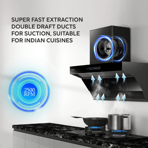 Glen Auto Clean Chimney with Double Draft Suction, Inverter Technology, BLDC Motor 90cm 1400 m3/h - Black (CH 6076 AC) (CH6076AC90)