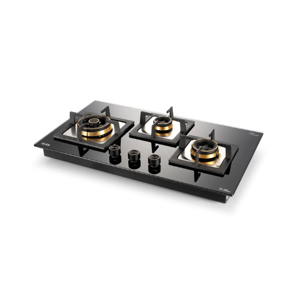 Glen 3 Burner Built In Glass Hob with forged Brass Burner Auto Ignition (1073 SQ DB) Glass Automatic Hob  (3 Burners)